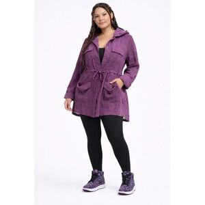 Torrid Size 12 Gauze Embroidered Anorak Hoodie Purple Lightweight Utility Jacket